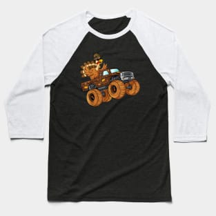 Thanksgiving Turkey Riding Monster Truck Kids Baseball T-Shirt